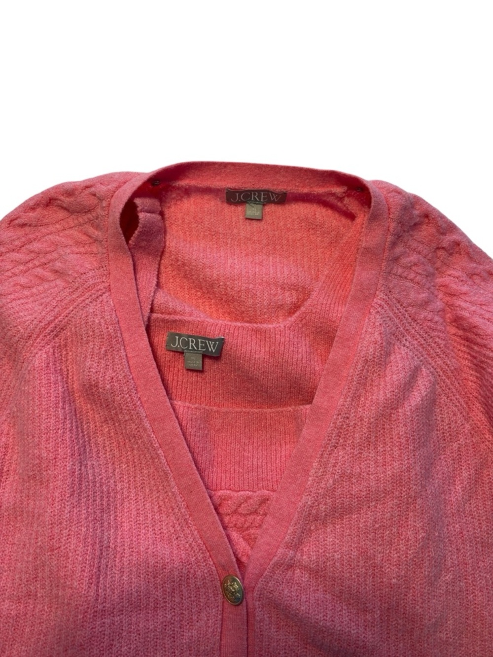 J. Crew Supersoft Cropped Cable Knit Sweater Tank Set XL Pink Gold Buttons Wool - Picture 6 of 14